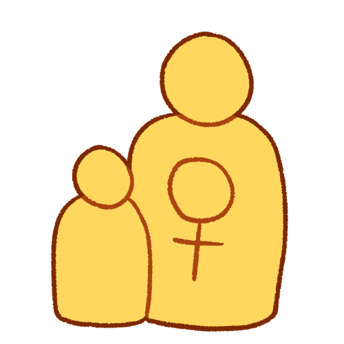 A simple emoji yellow figure with a venus symbol, with a smaller emoji yellow figure on the left side of them.